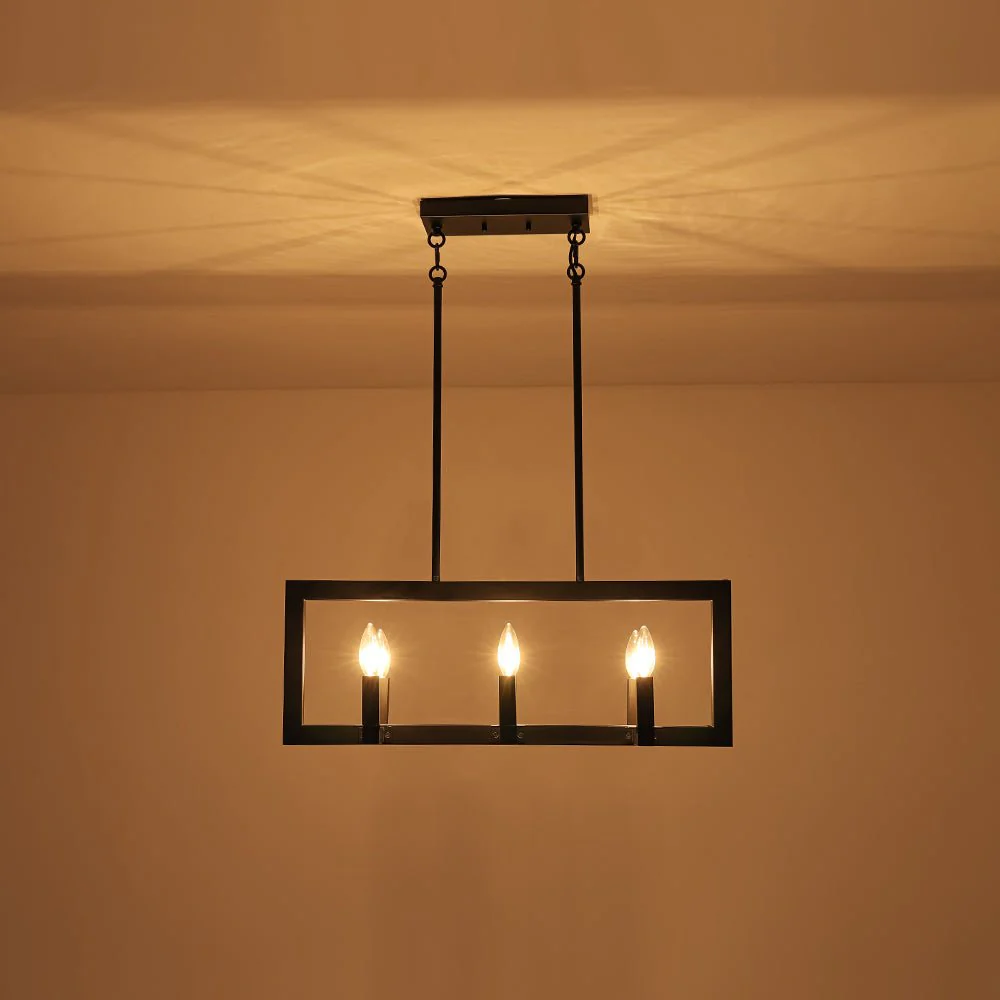 Industrial 6-Light Candle Style Black Rectangular Island Chandelier - Image 12