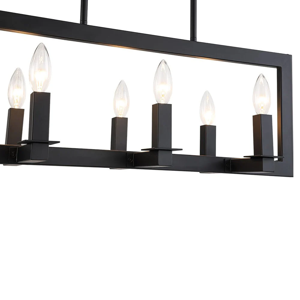 Industrial 6-Light Candle Style Black Rectangular Island Chandelier - Image 13