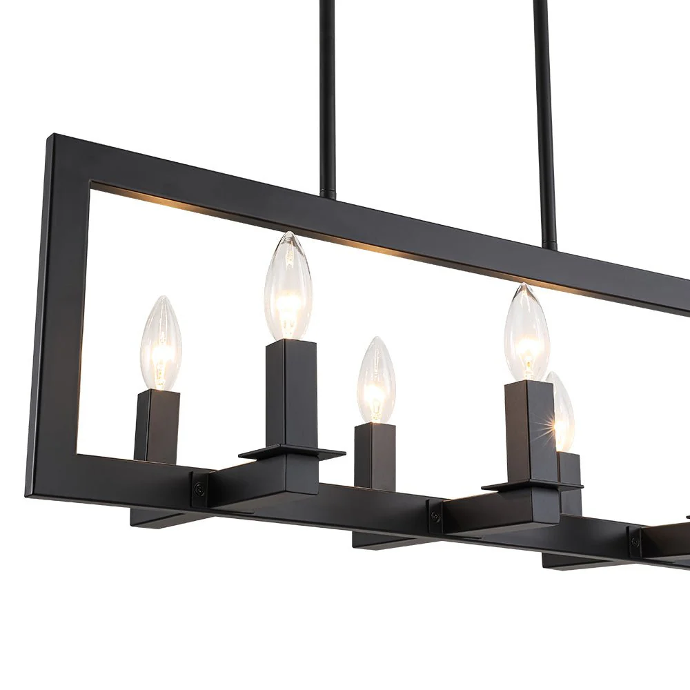 Industrial 6-Light Candle Style Black Rectangular Island Chandelier - Image 15