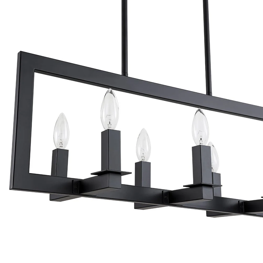 Industrial 6-Light Candle Style Black Rectangular Island Chandelier - Image 16