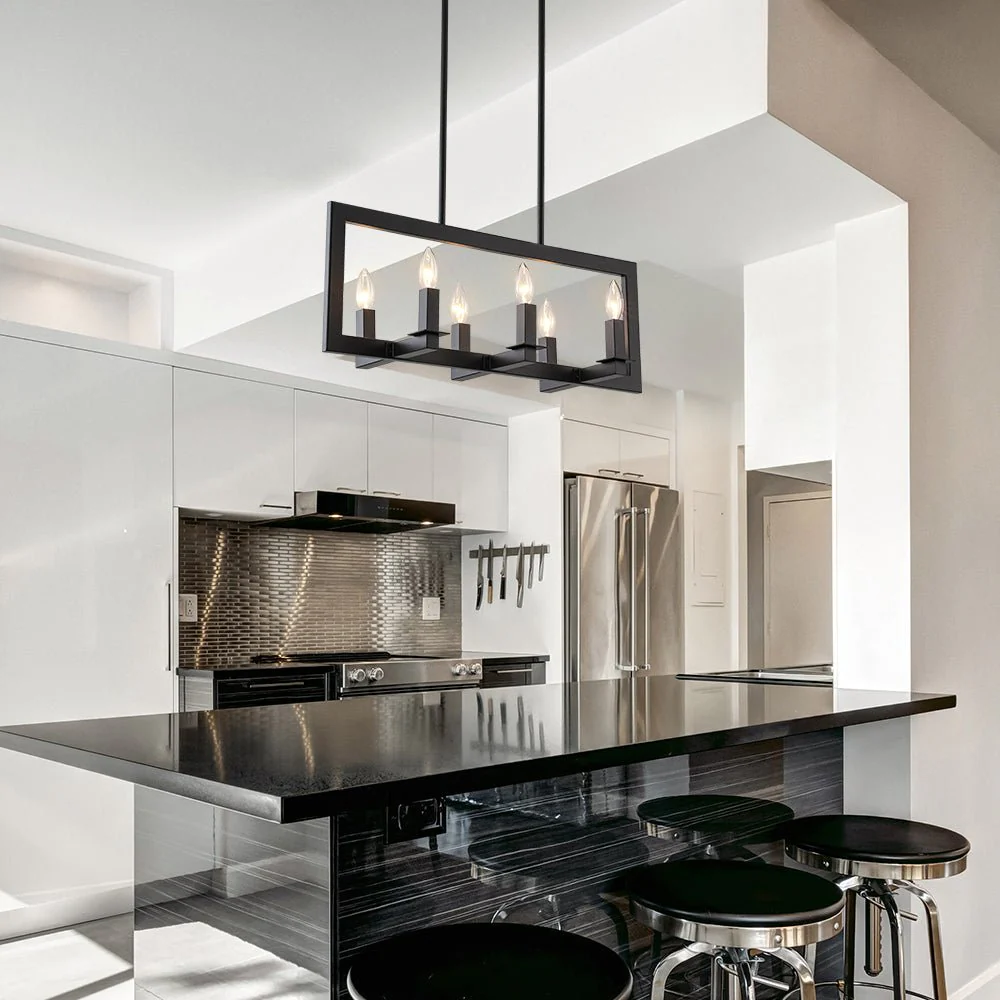 Industrial 6-Light Candle Style Black Rectangular Island Chandelier - Image 2