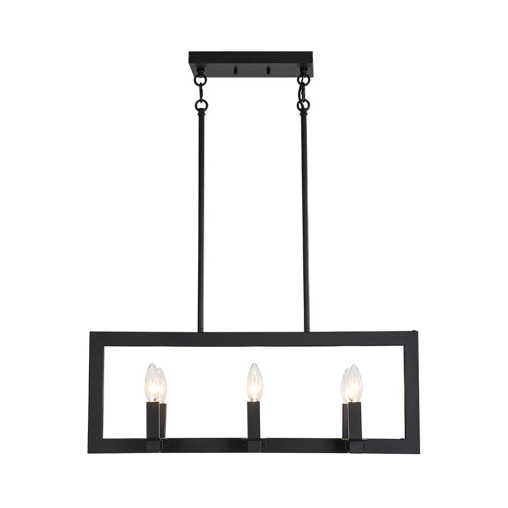 Industrial 6-Light Candle Style Black Rectangular Island Chandelier - Image 3