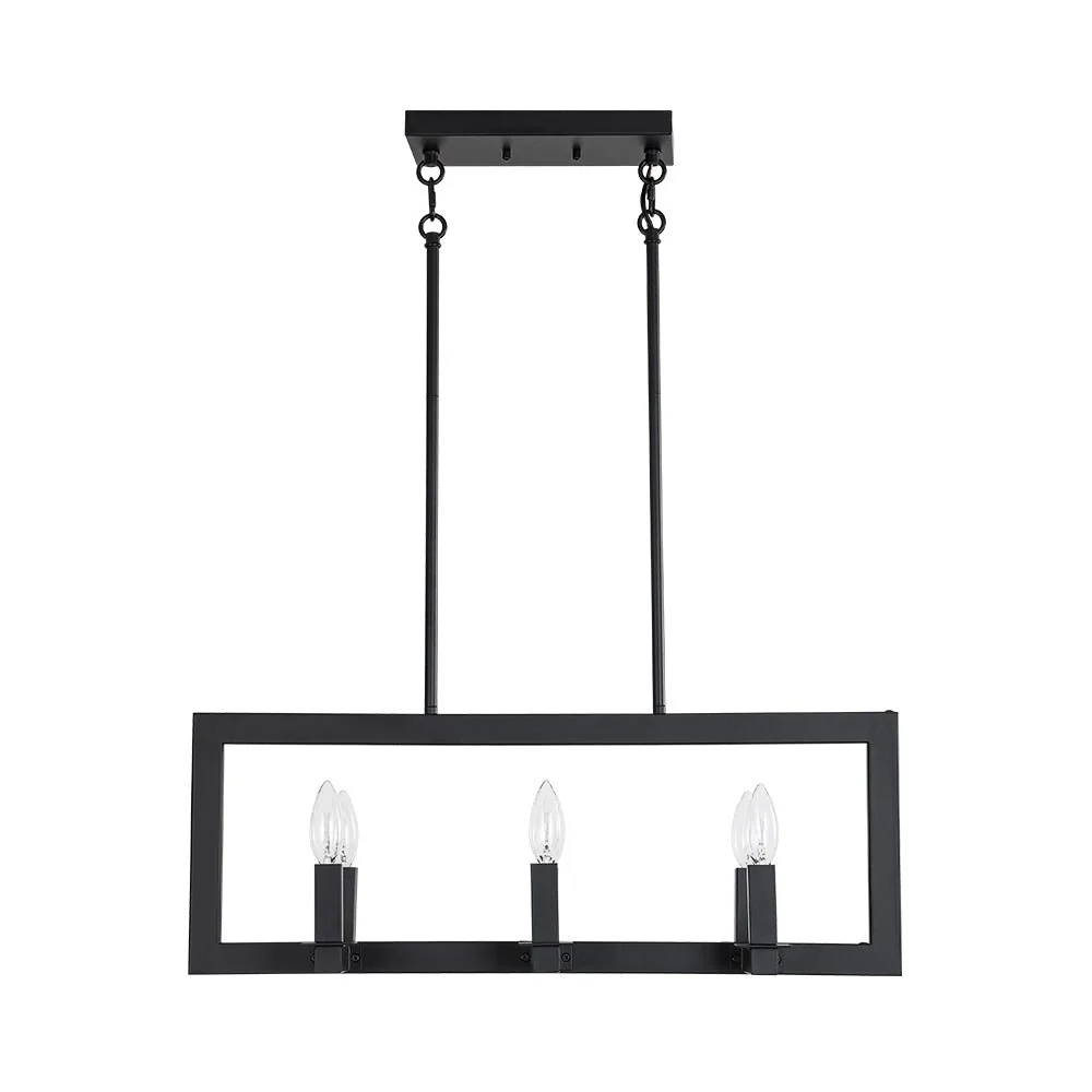 Industrial 6-Light Candle Style Black Rectangular Island Chandelier - Image 4