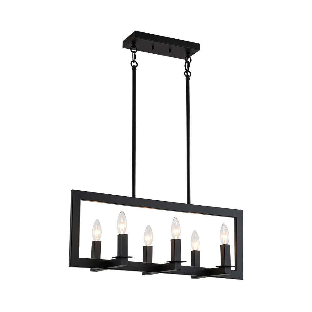 Industrial 6-Light Candle Style Black Rectangular Island Chandelier - Image 5