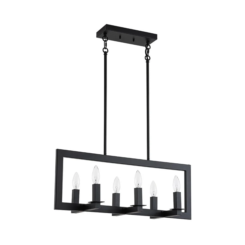 Industrial 6-Light Candle Style Black Rectangular Island Chandelier - Image 6