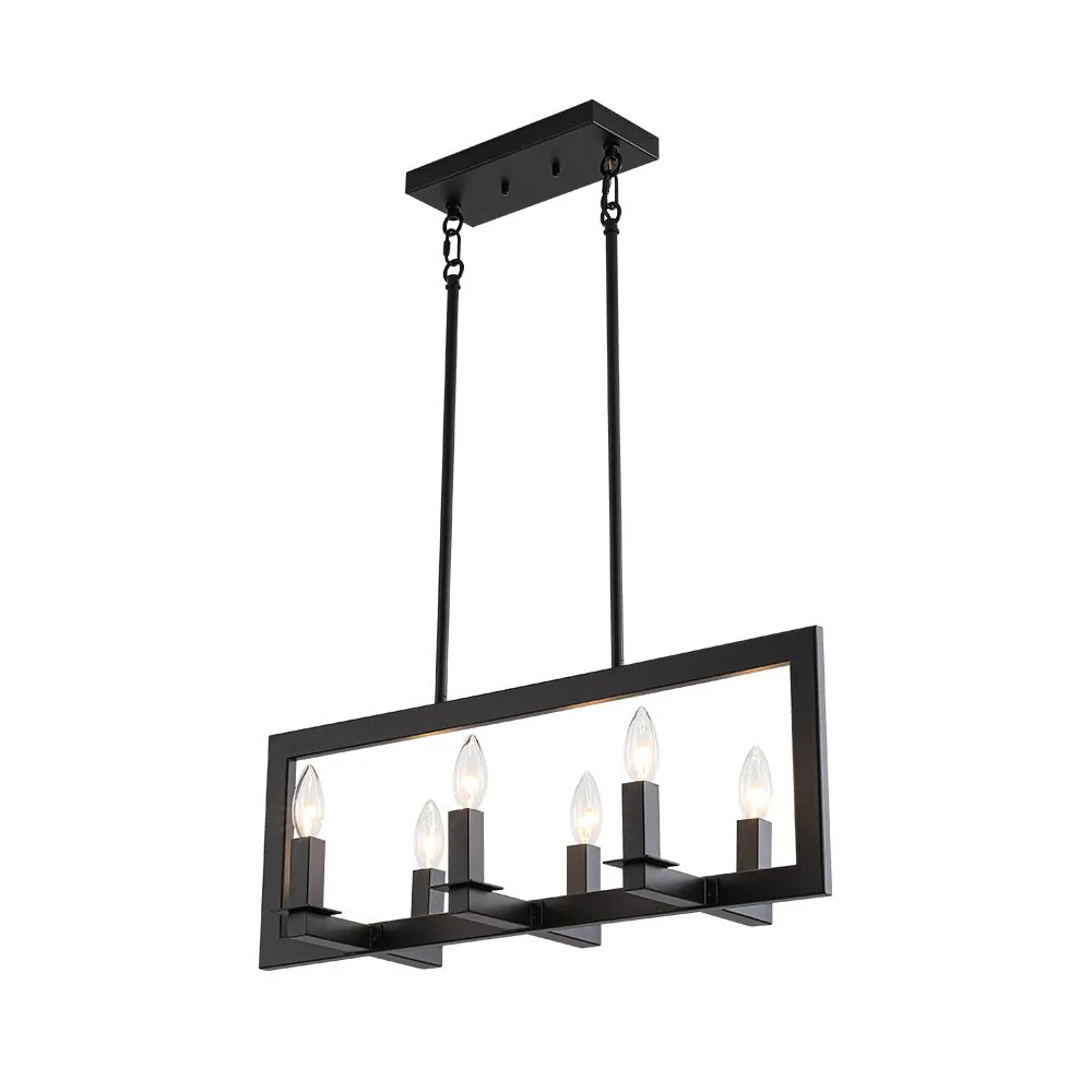 Industrial 6-Light Candle Style Black Rectangular Island Chandelier - Image 7