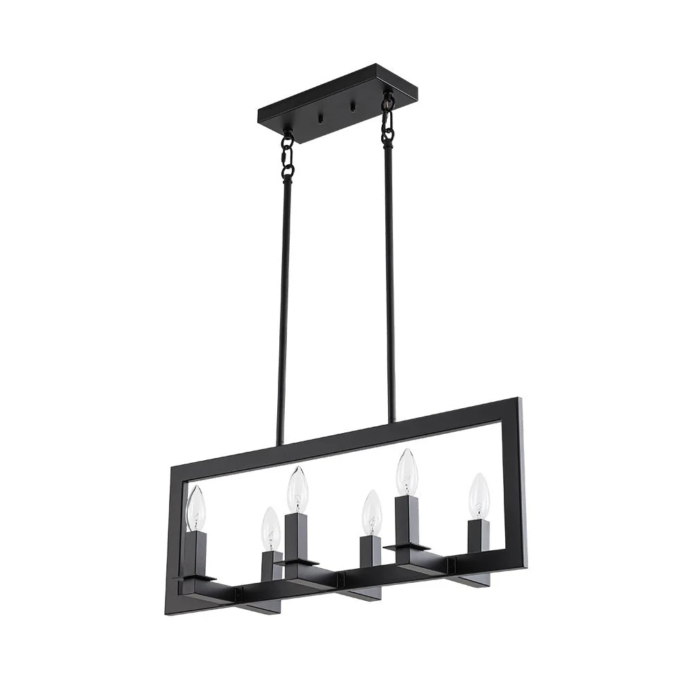 Industrial 6-Light Candle Style Black Rectangular Island Chandelier - Image 8