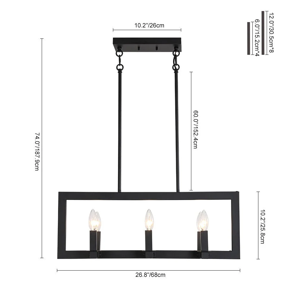 Industrial 6-Light Candle Style Black Rectangular Island Chandelier - Image 9
