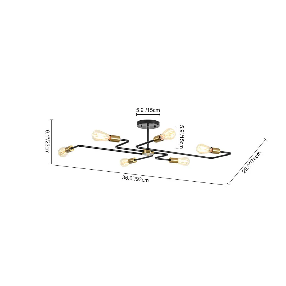 Industrial 6-Light Pipeline Sputnik Semi Flush Mount - Image 3