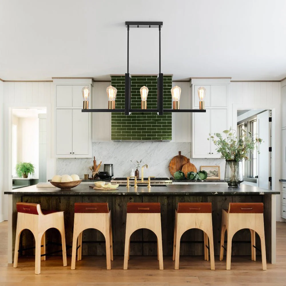 Industrial 8-Light Rectangular Kitchen Island Chandelier - Image 2