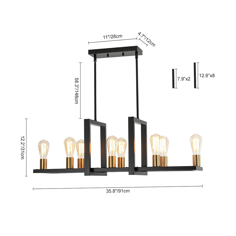 Industrial 8-Light Rectangular Kitchen Island Chandelier - Image 8