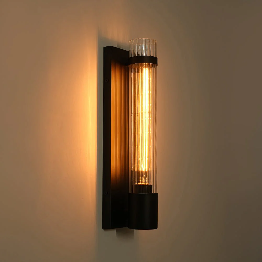 Industrial Black Reeded Glass Linear Tube Wall Light - Image 10