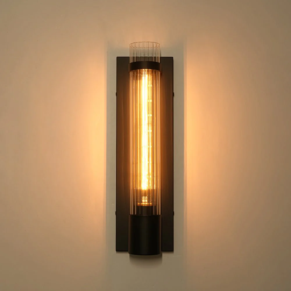 Industrial Black Reeded Glass Linear Tube Wall Light - Image 11
