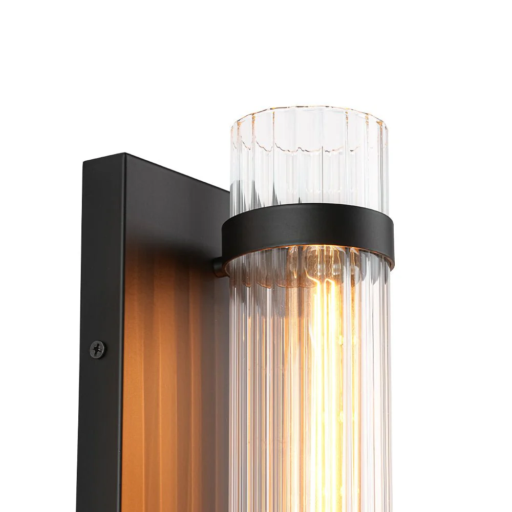 Industrial Black Reeded Glass Linear Tube Wall Light - Image 15