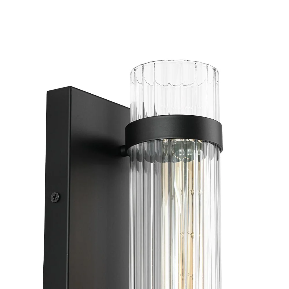 Industrial Black Reeded Glass Linear Tube Wall Light - Image 16