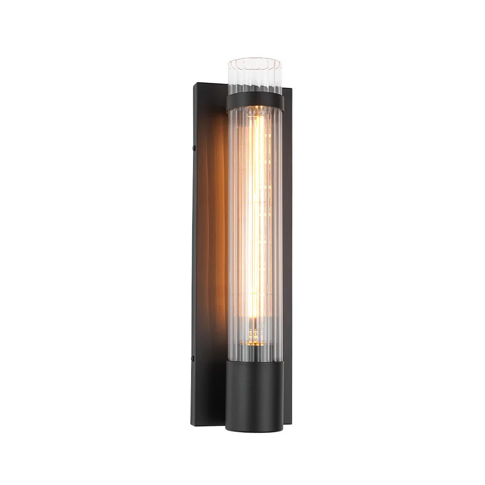 Industrial Black Reeded Glass Linear Tube Wall Light - Image 3