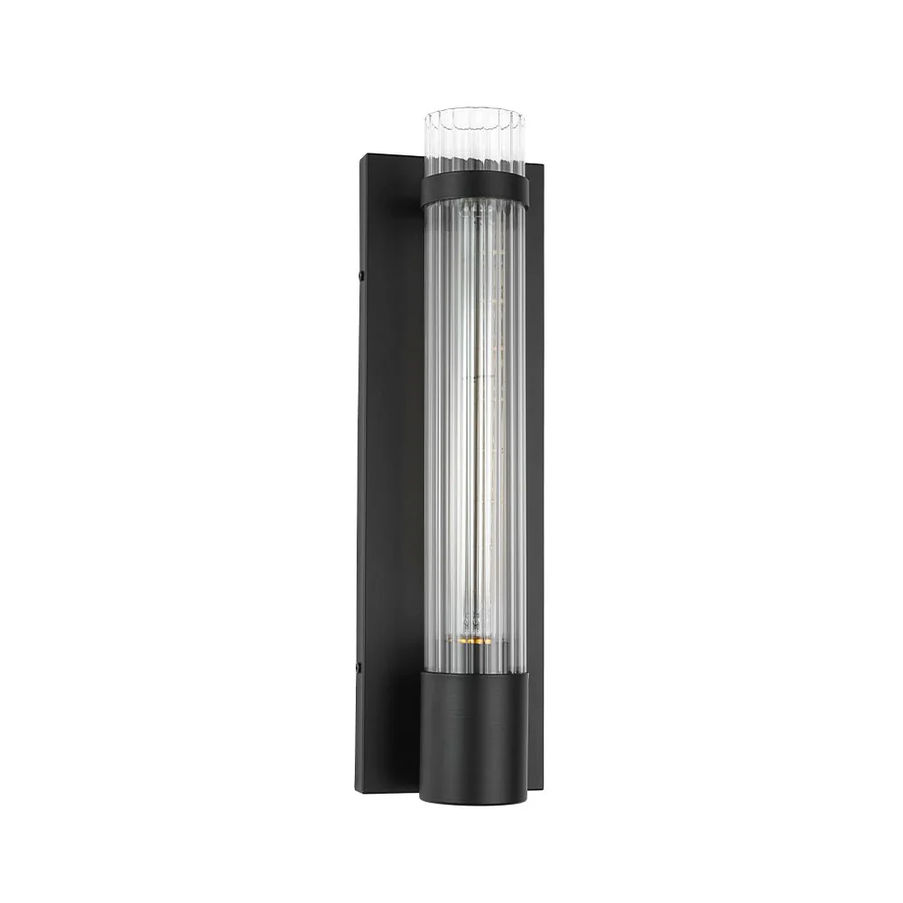 Industrial Black Reeded Glass Linear Tube Wall Light - Image 4