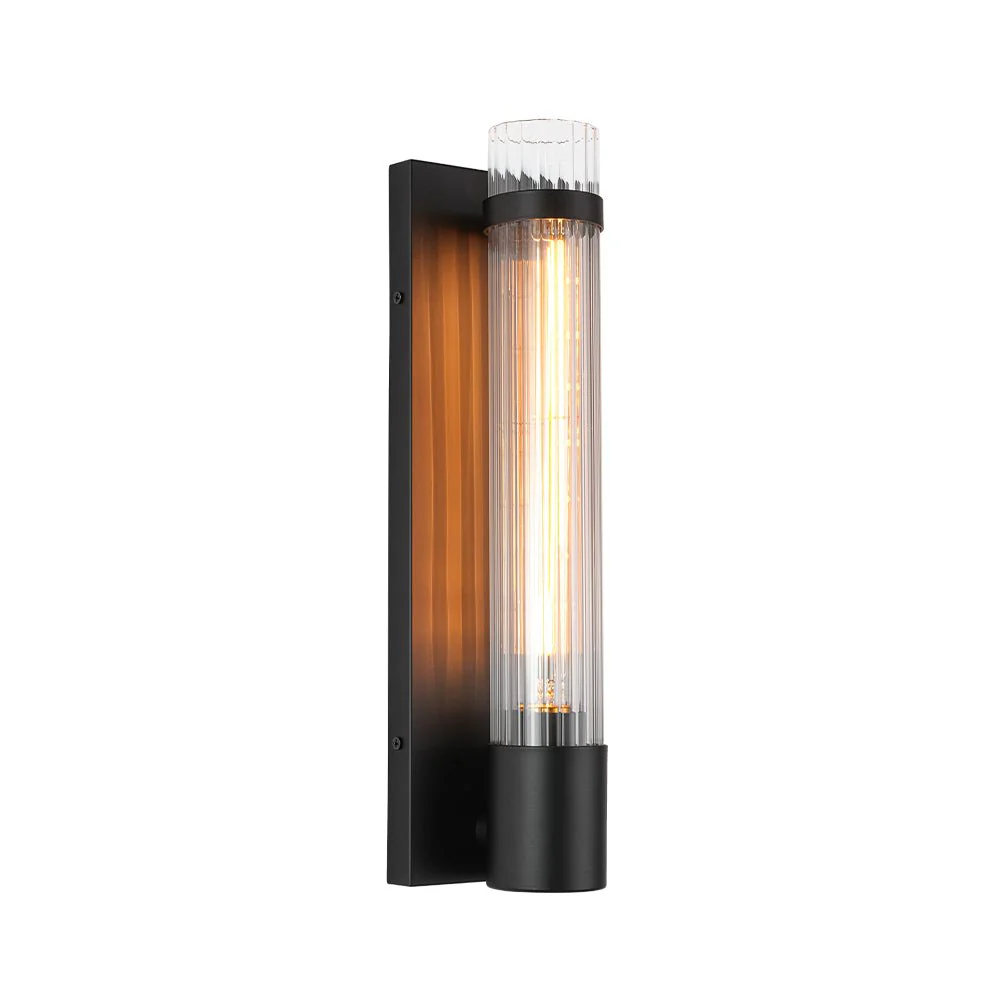 Industrial Black Reeded Glass Linear Tube Wall Light - Image 5