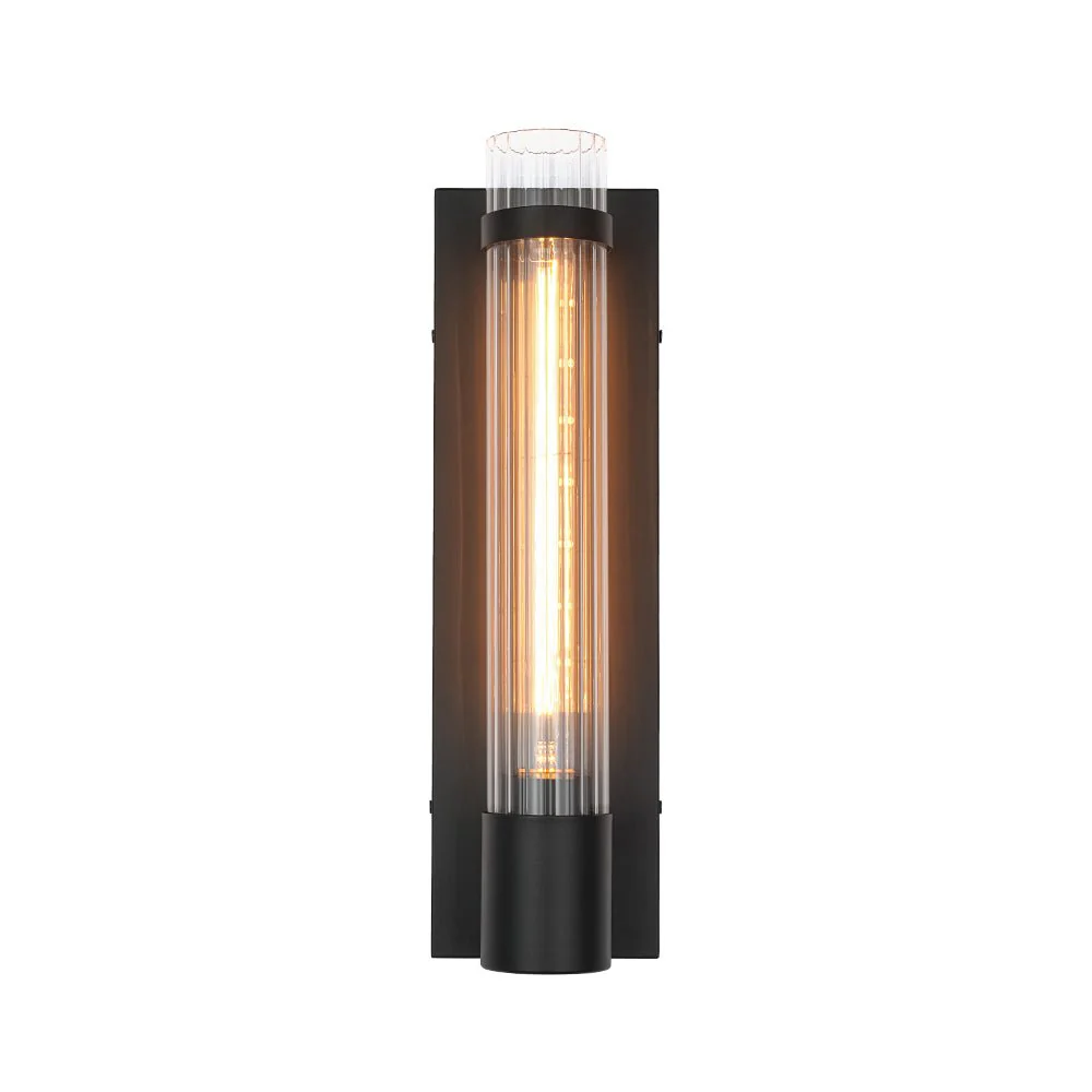 Industrial Black Reeded Glass Linear Tube Wall Light - Image 7