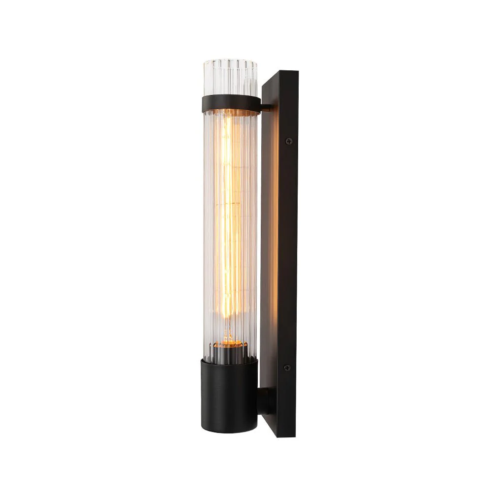 Industrial Black Reeded Glass Linear Tube Wall Light - Image 9