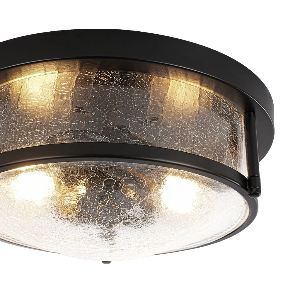 Industrial Black Round Crackled Glass Flush Mount Light - Image 10