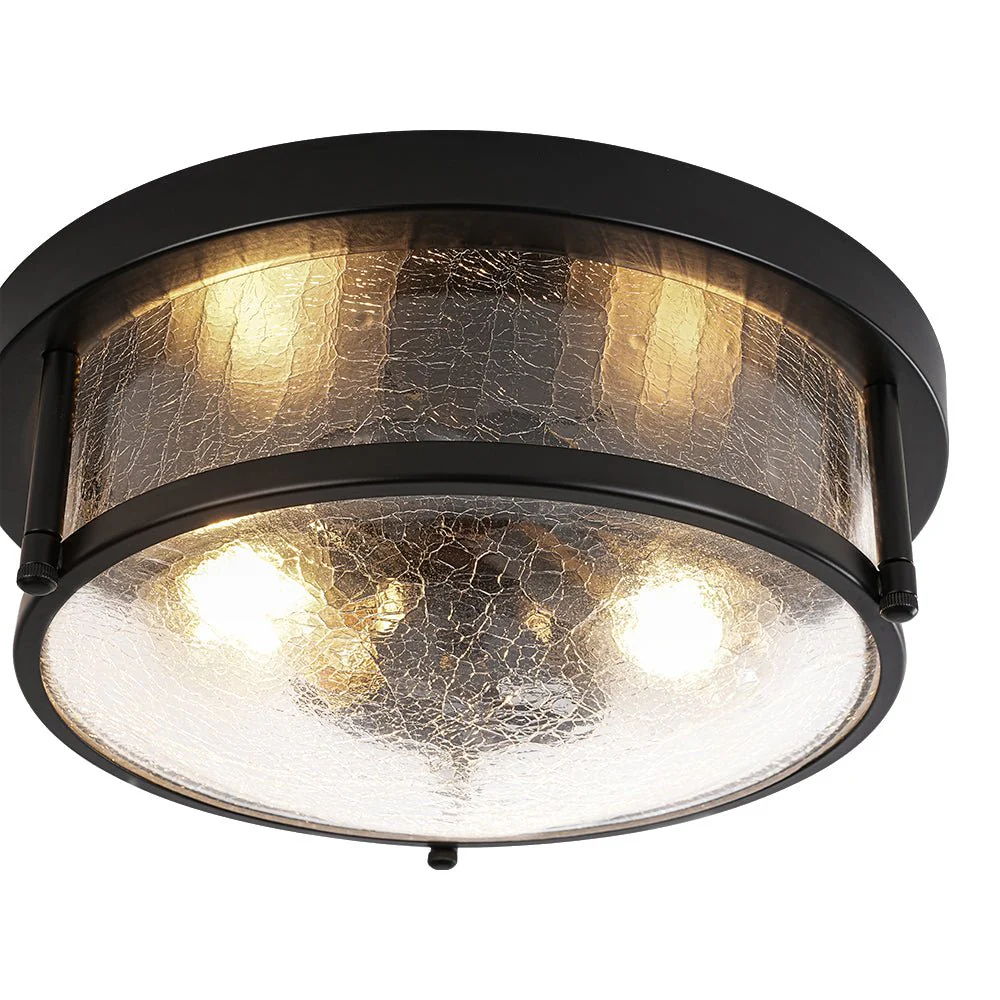 Industrial Black Round Crackled Glass Flush Mount Light - Image 11