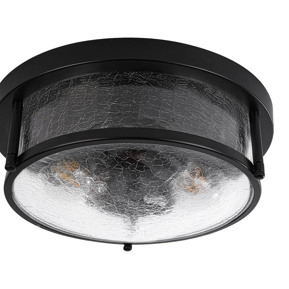 Industrial Black Round Crackled Glass Flush Mount Light - Image 12