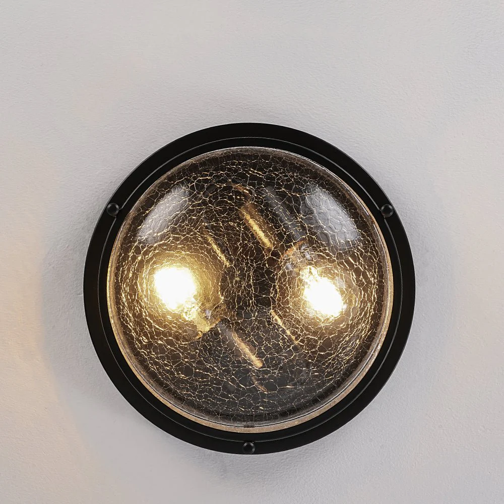 Industrial Black Round Crackled Glass Flush Mount Light - Image 13