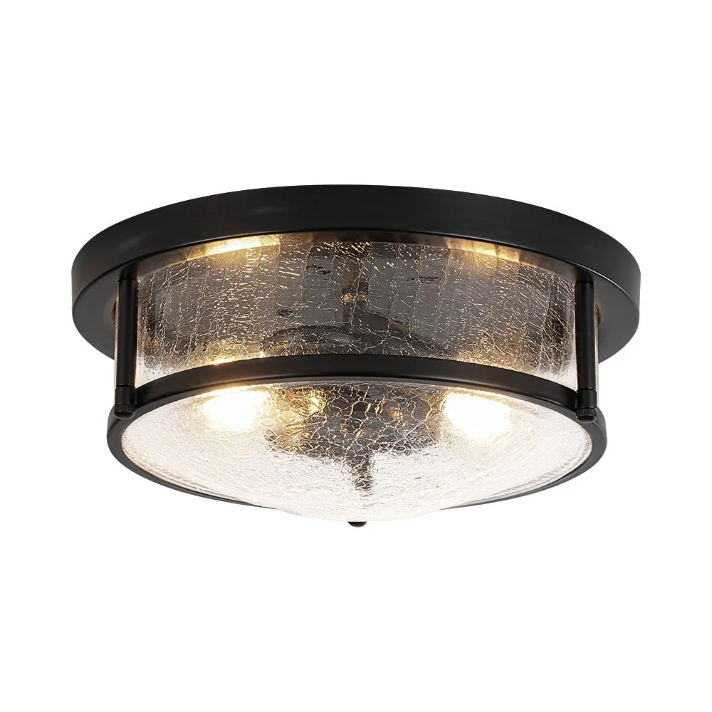 Industrial Black Round Crackled Glass Flush Mount Light - Image 3