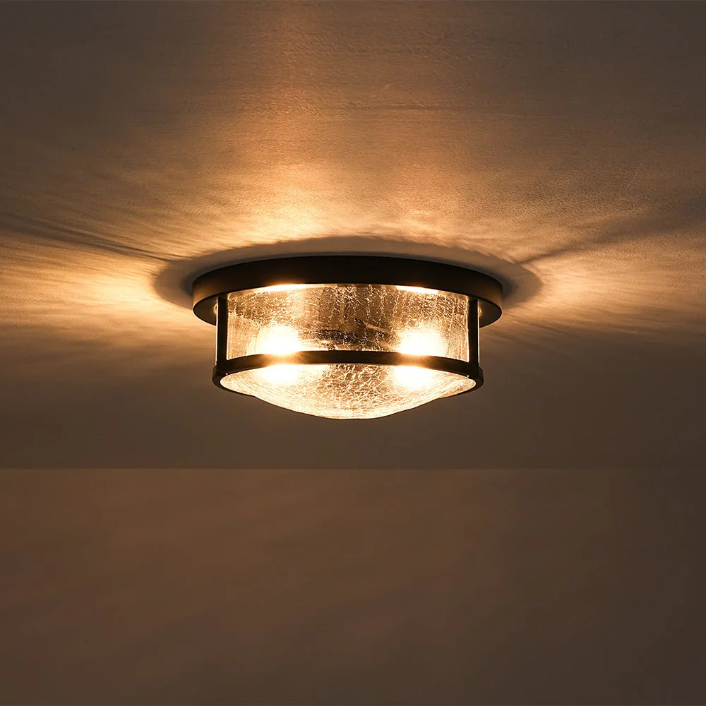 Industrial Black Round Crackled Glass Flush Mount Light - Image 4