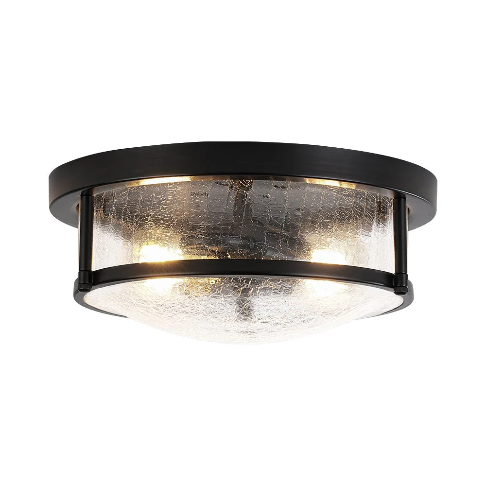 Industrial Black Round Crackled Glass Flush Mount Light - Image 5