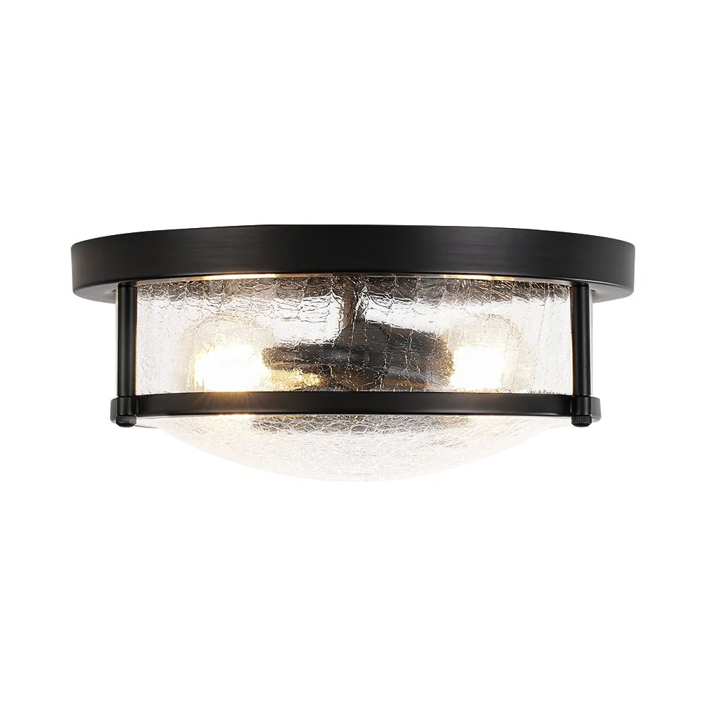 Industrial Black Round Crackled Glass Flush Mount Light - Image 6