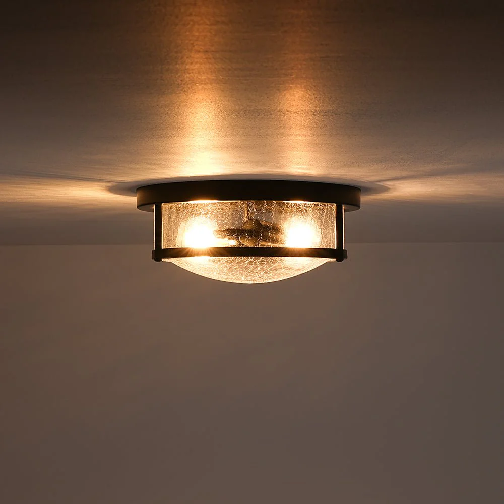 Industrial Black Round Crackled Glass Flush Mount Light - Image 7
