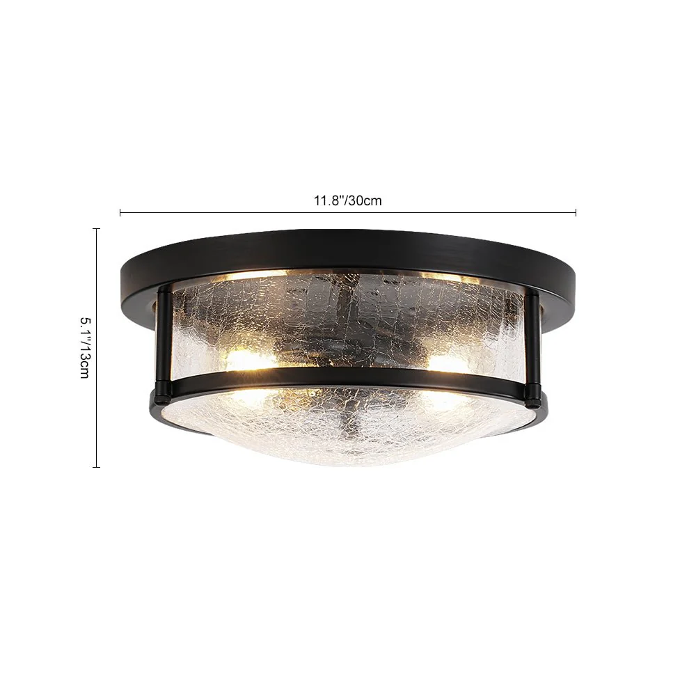 Industrial Black Round Crackled Glass Flush Mount Light - Image 9