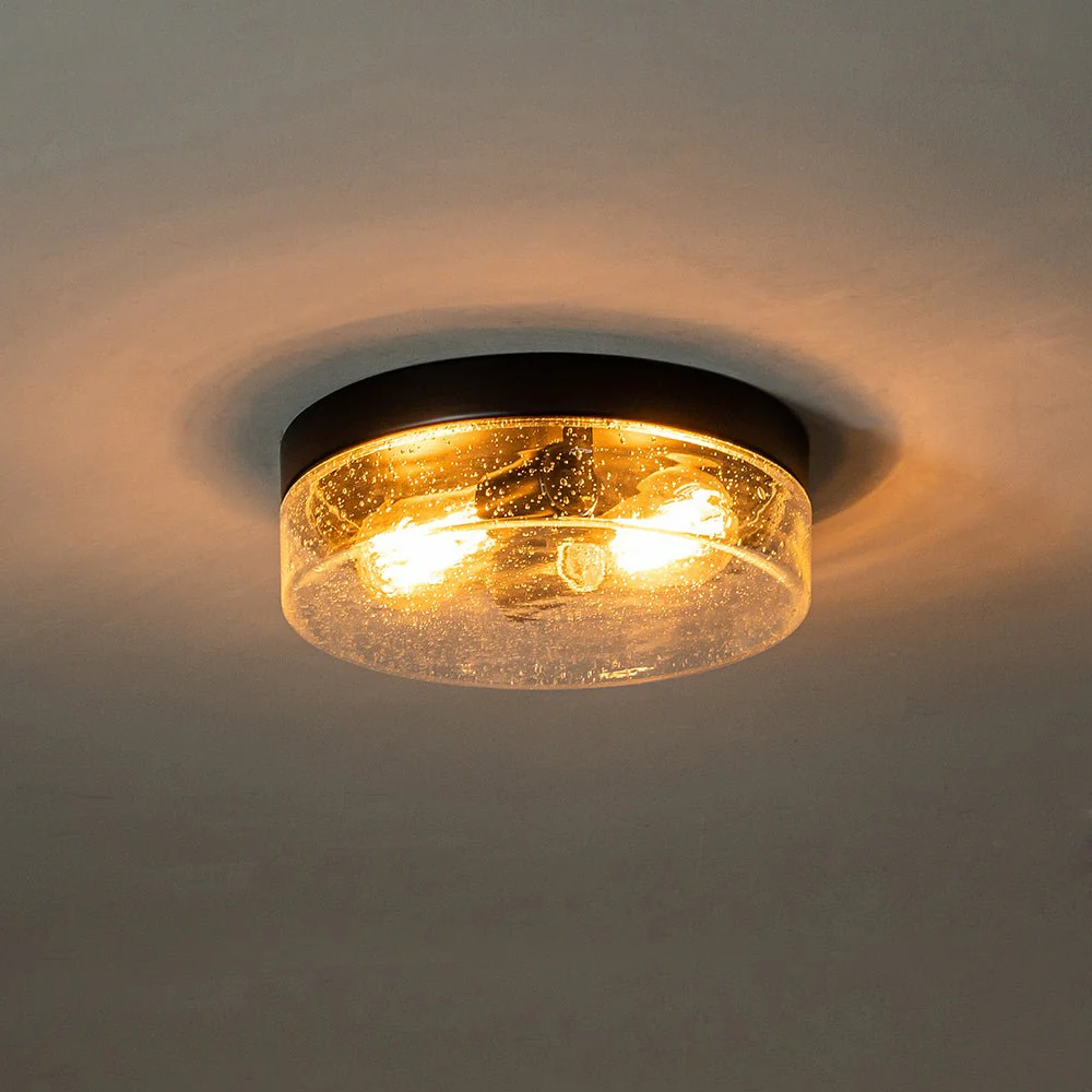 Industrial Black Round Seeded Glass Flush Mount Light - Image 3