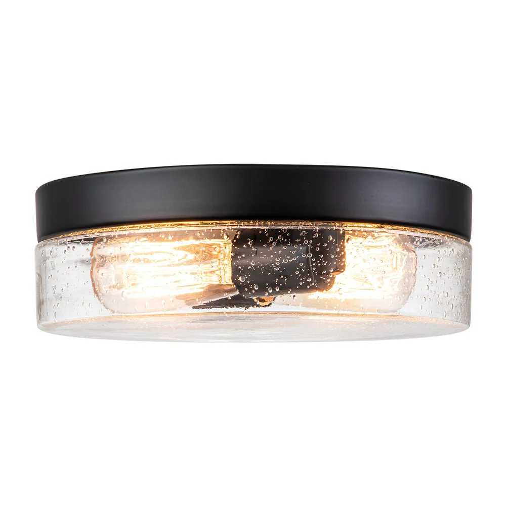 Industrial Black Round Seeded Glass Flush Mount Light - Image 4