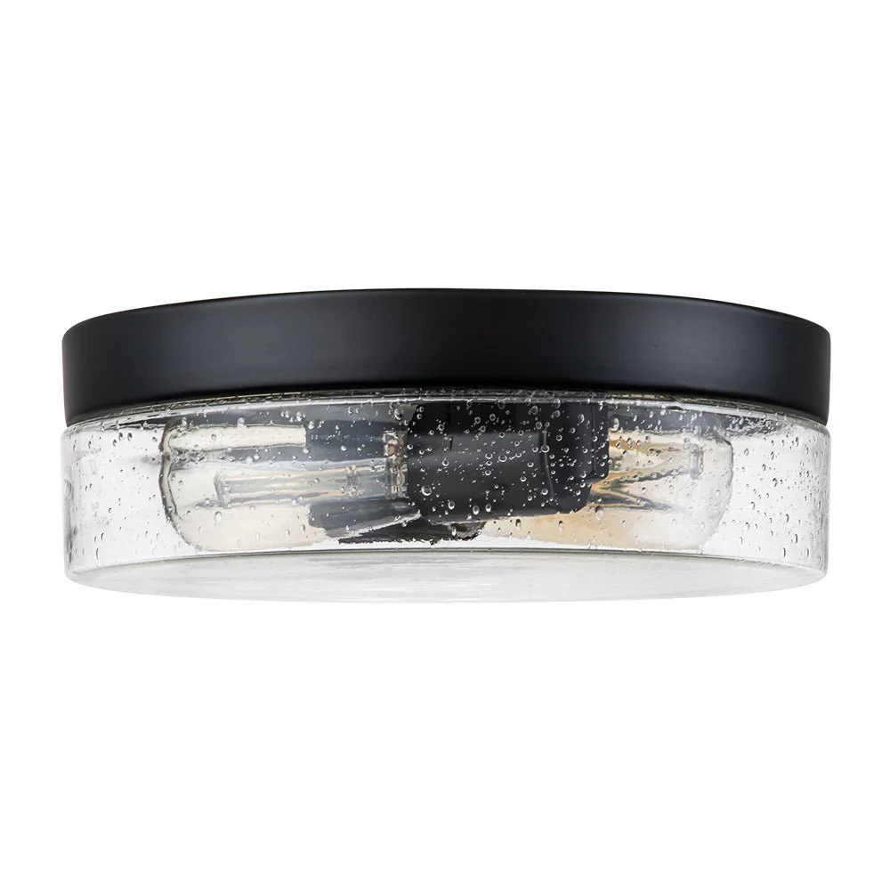 Industrial Black Round Seeded Glass Flush Mount Light - Image 5