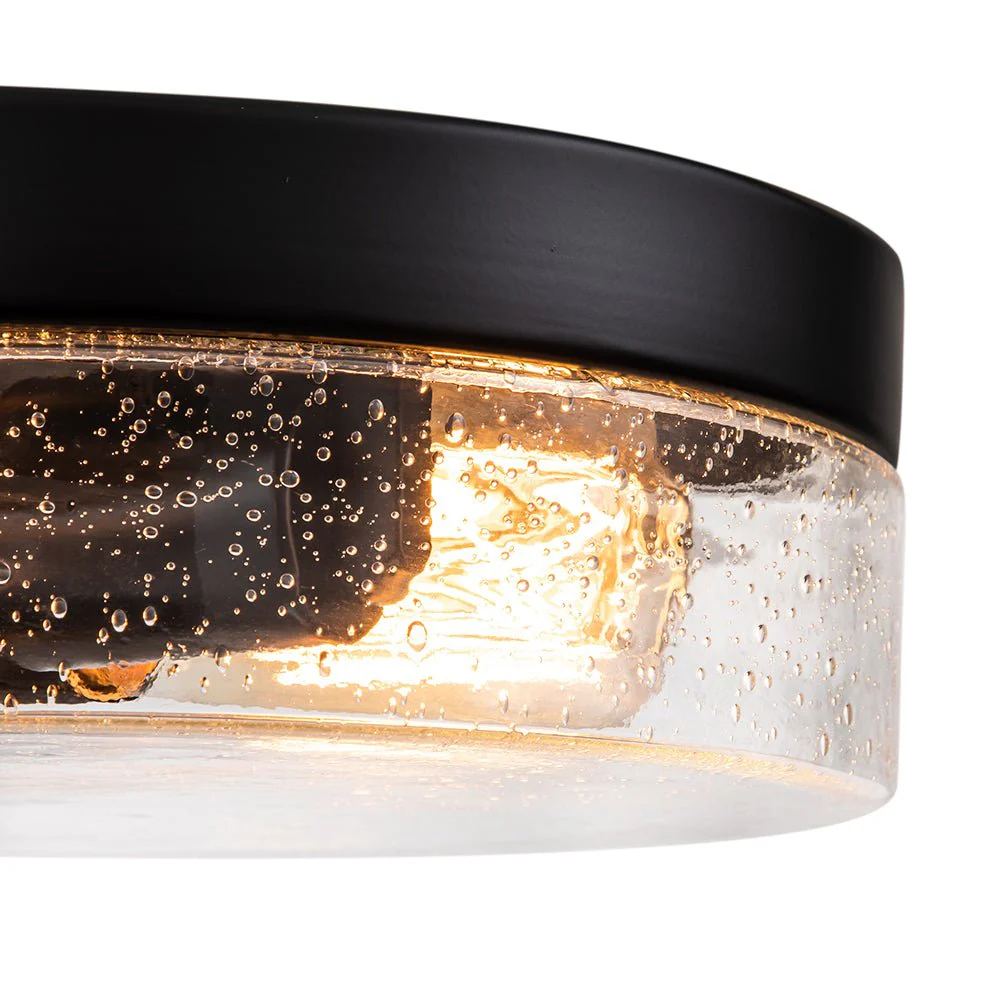Industrial Black Round Seeded Glass Flush Mount Light - Image 8