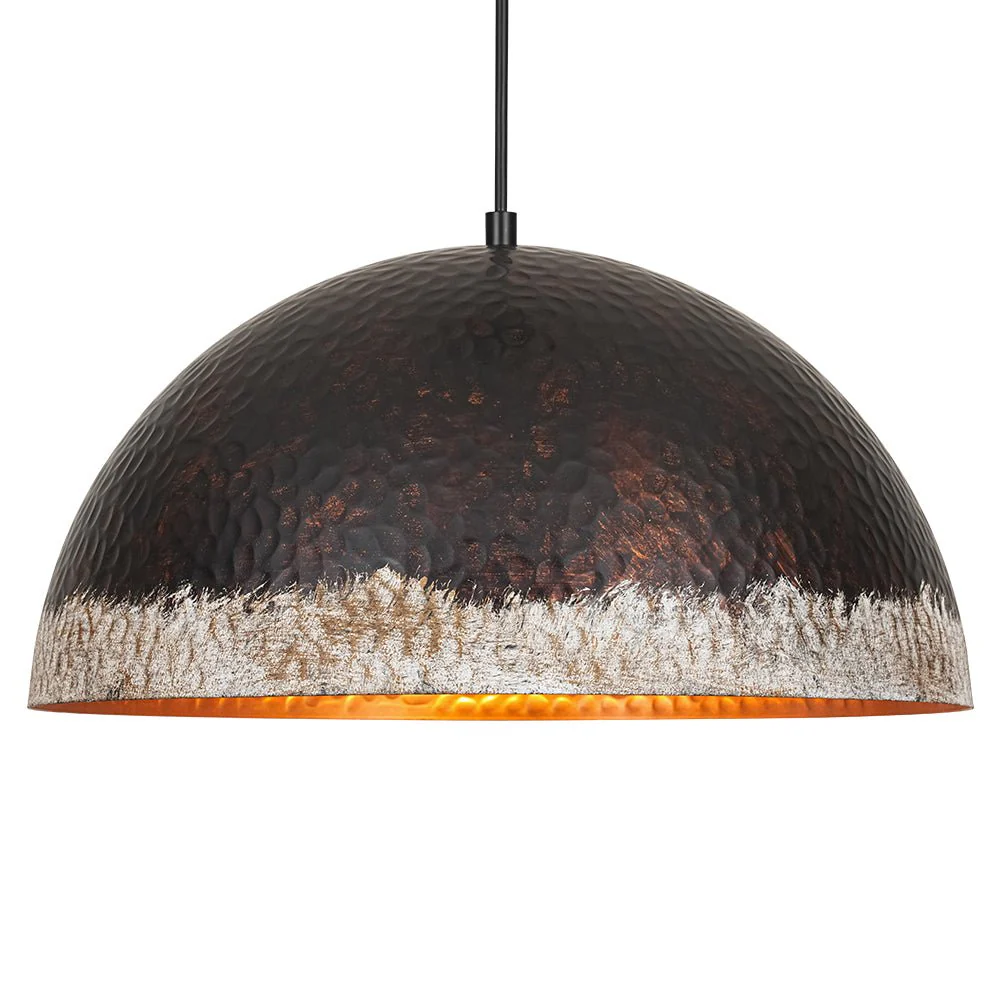 Industrial Dark Rusty Hammered Metal Dome Pendant - Image 10