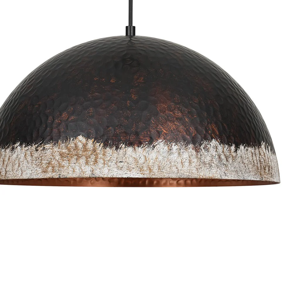 Industrial Dark Rusty Hammered Metal Dome Pendant - Image 11