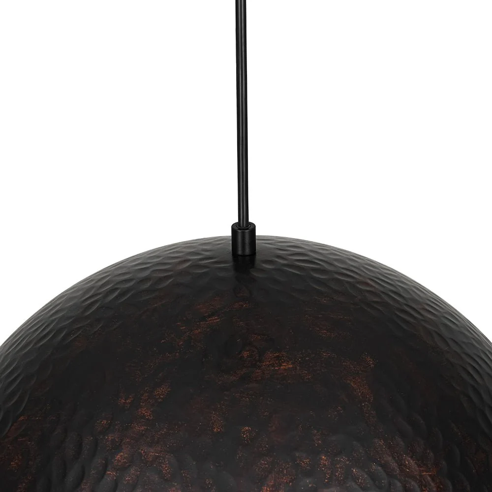 Industrial Dark Rusty Hammered Metal Dome Pendant - Image 12