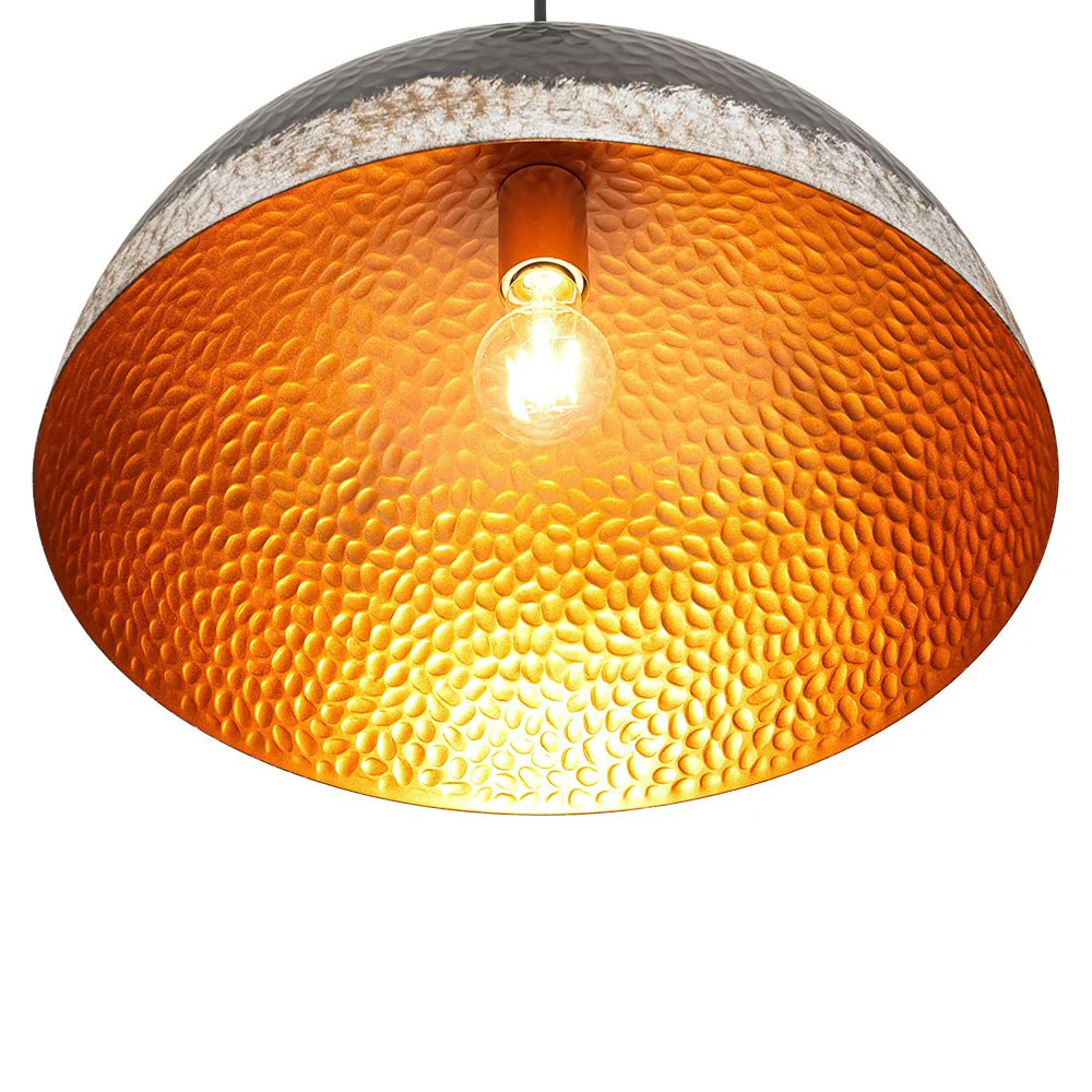 Industrial Dark Rusty Hammered Metal Dome Pendant - Image 13