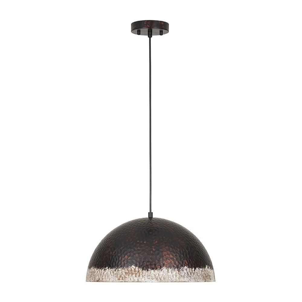 Industrial Dark Rusty Hammered Metal Dome Pendant - Image 3
