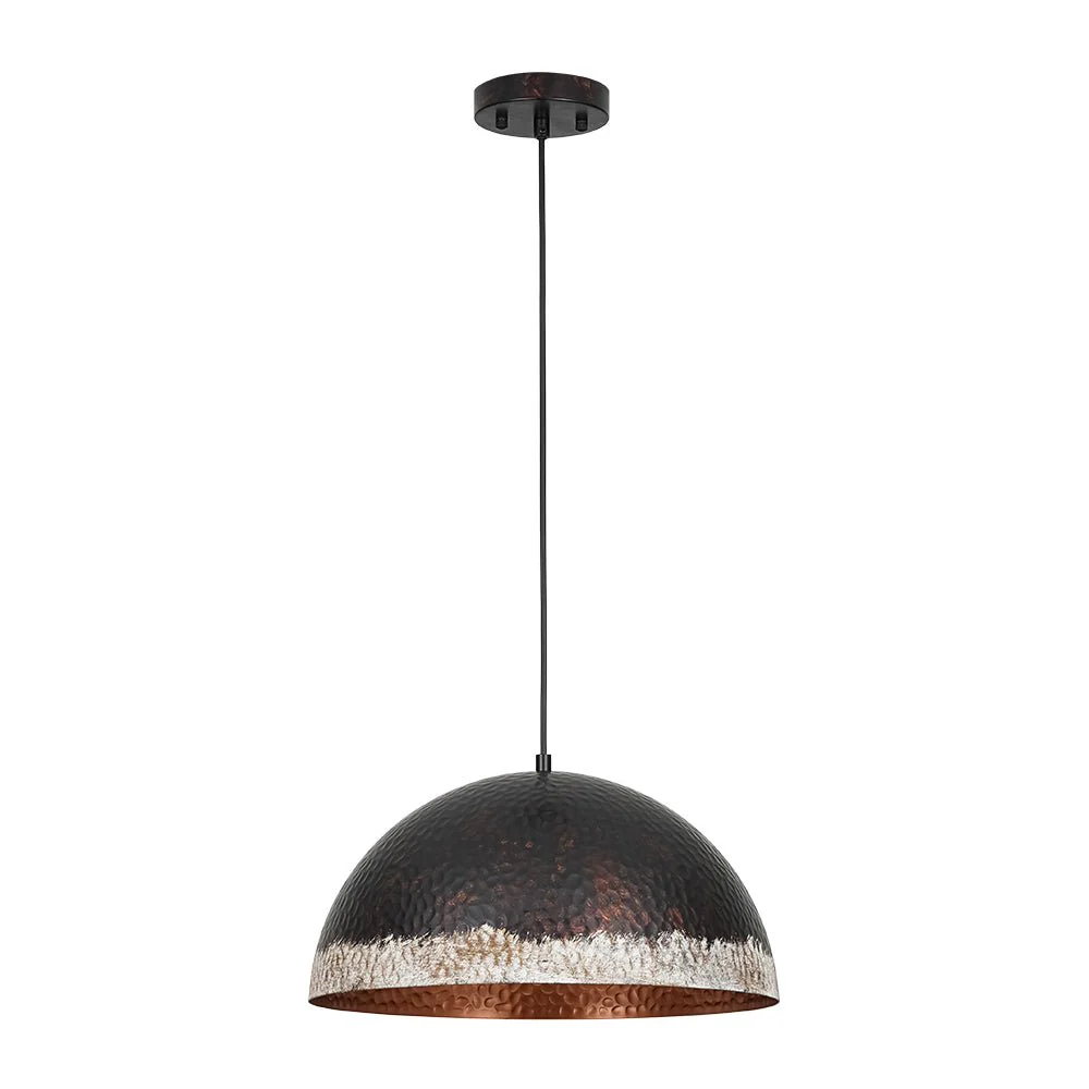 Industrial Dark Rusty Hammered Metal Dome Pendant - Image 4