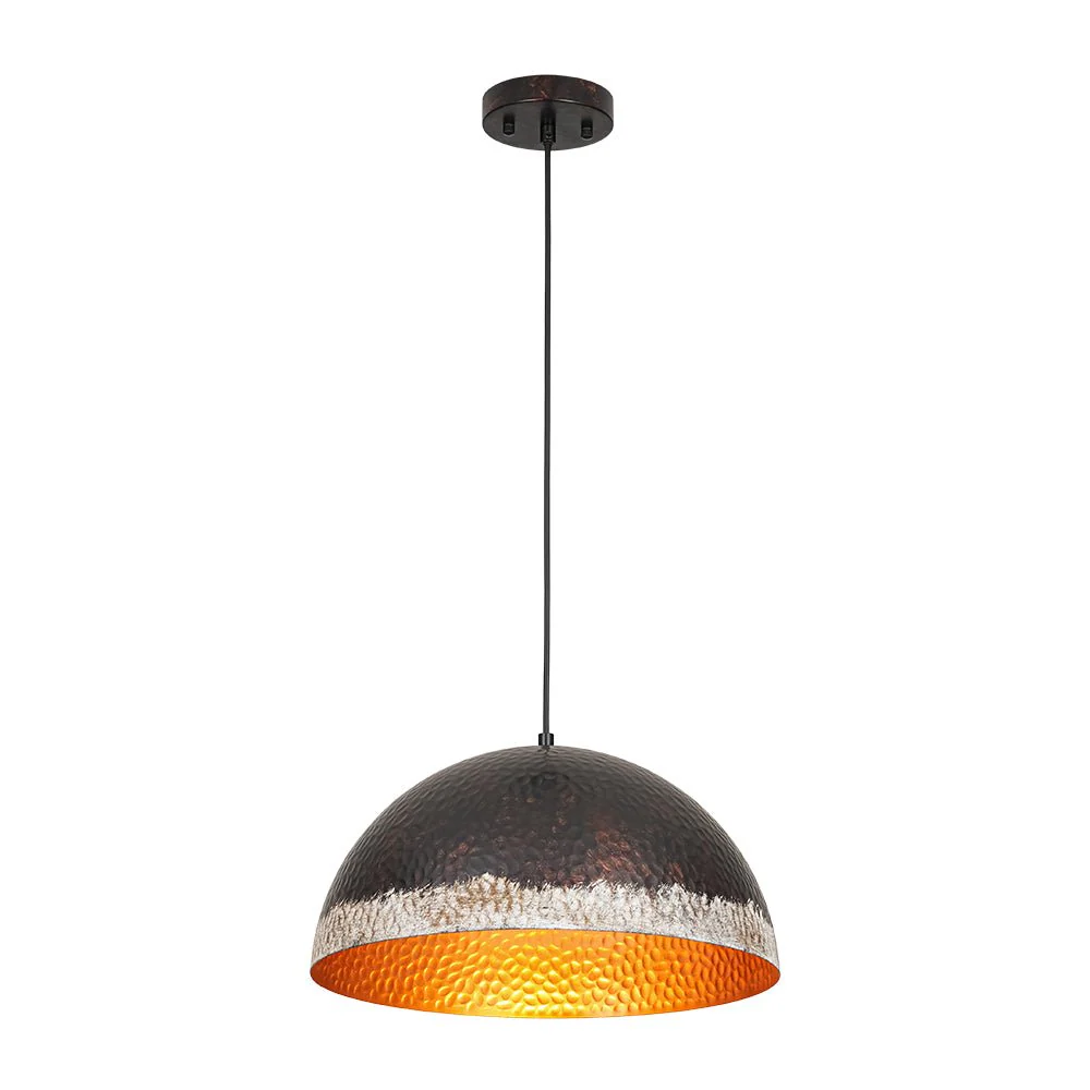 Industrial Dark Rusty Hammered Metal Dome Pendant - Image 6