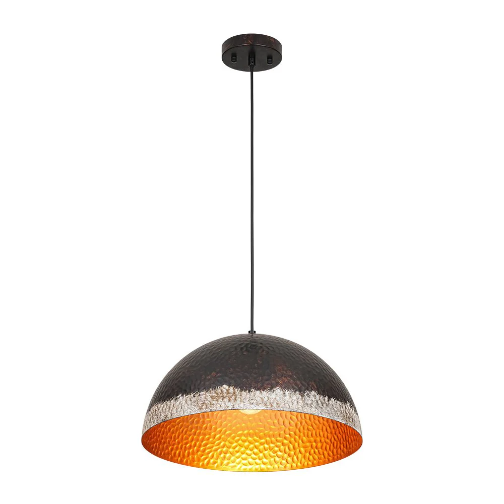 Industrial Dark Rusty Hammered Metal Dome Pendant - Image 7