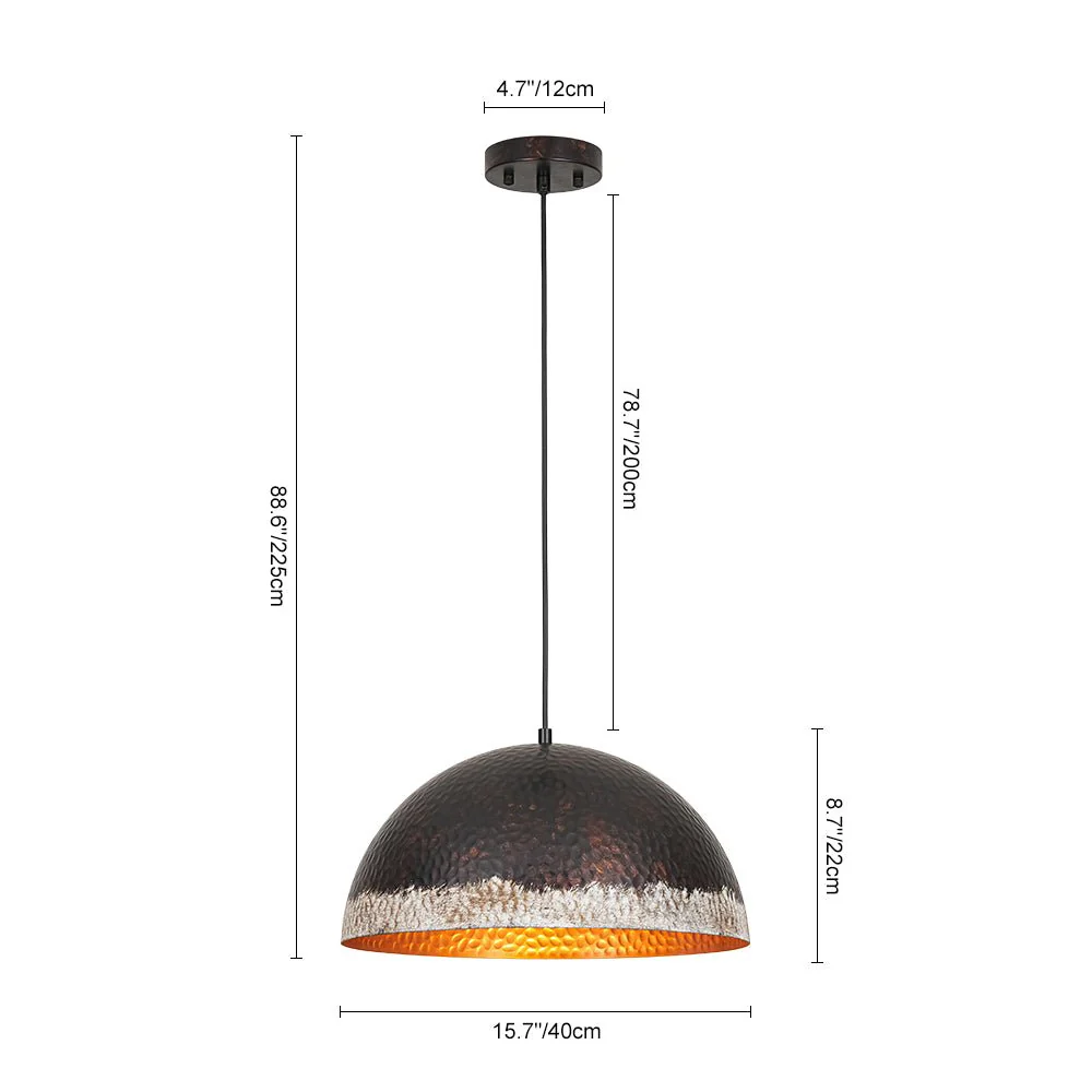 Industrial Dark Rusty Hammered Metal Dome Pendant - Image 8