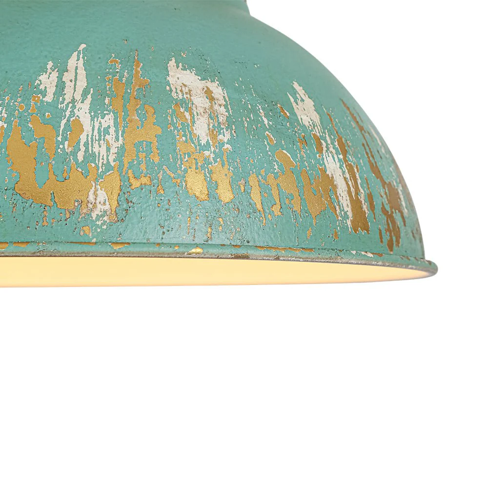 Industrial Farmhouse Distressed Teal Gold Metal Dome Pendant - Image 10