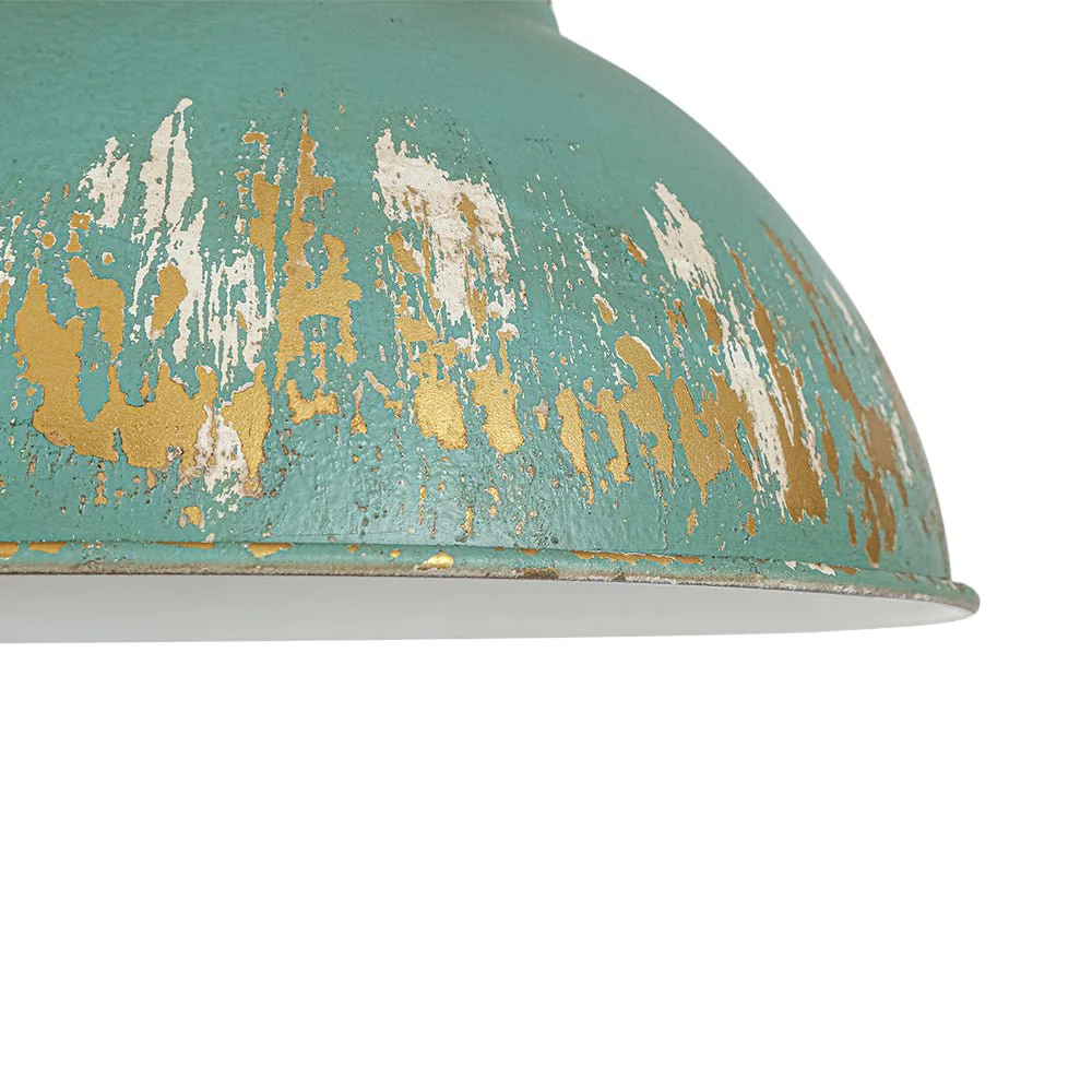 Industrial Farmhouse Distressed Teal Gold Metal Dome Pendant - Image 11