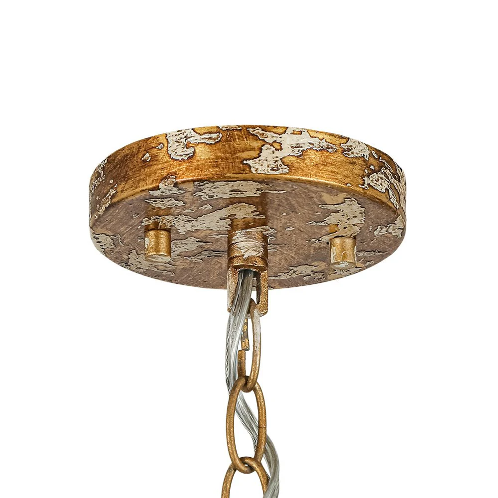 Industrial Farmhouse Distressed Teal Gold Metal Dome Pendant - Image 7